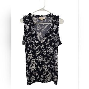 Michael Kors Blue Floral Sleeveless Blouse • Size Large • V-Neck